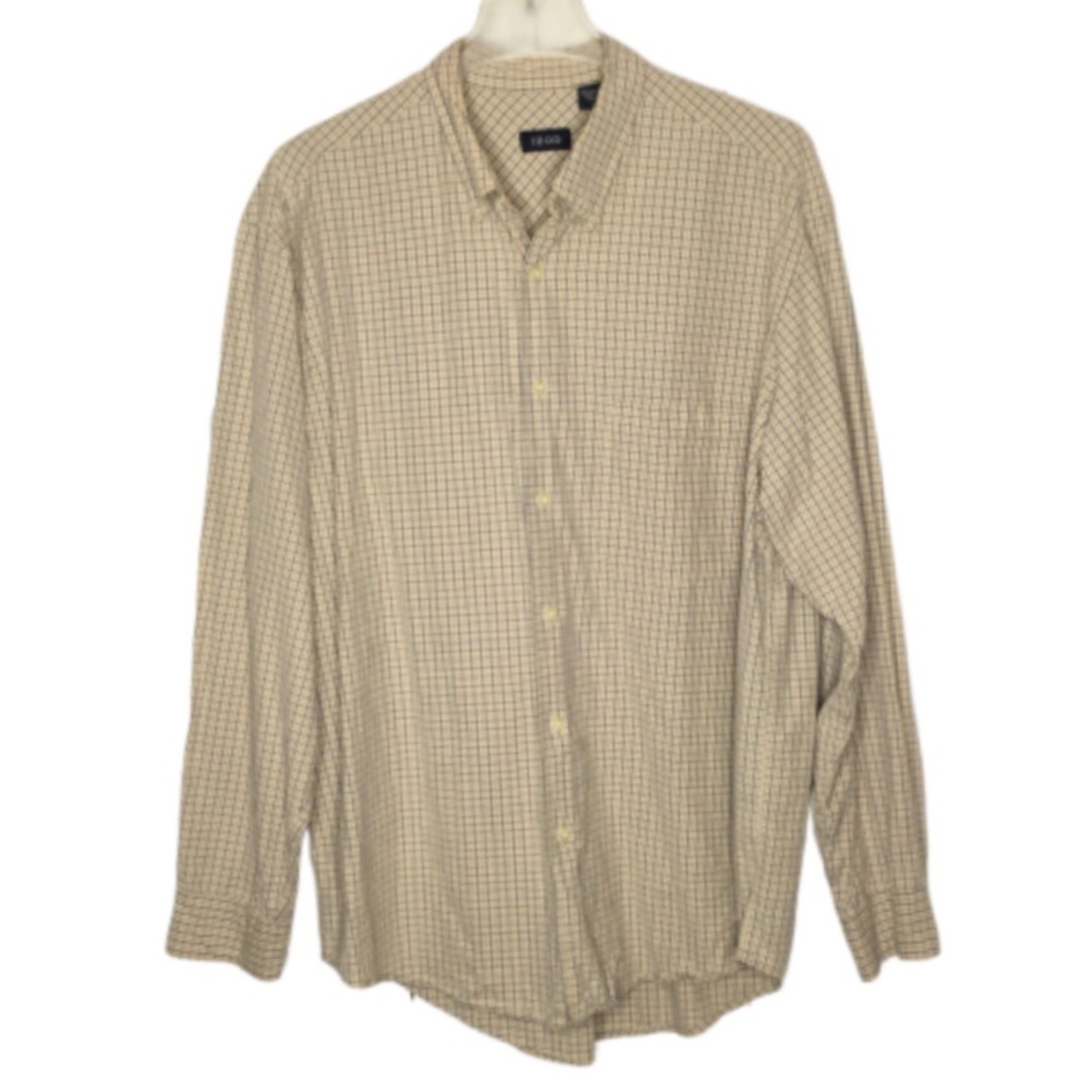 Izod Tan Plaid Casual Button Down Long Sleeve Shirt Large